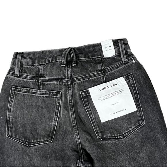 Women’s GOOD AMERICAN black hood 90’s high rise straight leg jeans - Picture 7 of 11